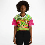 Pink Cerise Animal Print Patchwork Cropped Eco-Poly Jersey Cropped Football Jersey - Thathoodyshop