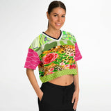 Pink Cerise Animal Print Patchwork Cropped Eco-Poly Jersey Cropped Football Jersey - Thathoodyshop