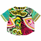 Pink Cerise Leopard Paisley Cropped Button Front Jersey Cropped Baseball Jersey - Thathoodyshop