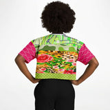 Pink Cerise Animal Print Patchwork Cropped Eco-Poly Jersey Cropped Football Jersey - Thathoodyshop