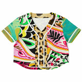 Pink Cerise Leopard Paisley Cropped Button Front Jersey Cropped Baseball Jersey - Thathoodyshop