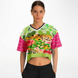 Pink Cerise Animal Print Patchwork Cropped Eco-Poly Jersey Cropped Football Jersey - Thathoodyshop