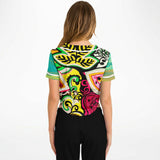 Pink Cerise Leopard Paisley Cropped Button Front Jersey Cropped Baseball Jersey - Thathoodyshop