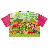 Pink Cerise Animal Print Patchwork Cropped Eco-Poly Jersey Cropped Football Jersey - Thathoodyshop