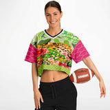 Pink Cerise Animal Print Patchwork Cropped Eco-Poly Jersey Cropped Football Jersey - Thathoodyshop