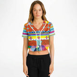 Queenie Eco-Poly Cropped Button Front Jersey Cropped Baseball Jersey - Thathoodyshop