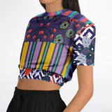 Purple Flurry Cropped Sweater Athletic Cropped Short Sleeve Sweatshirt - AOP - Thathoodyshop