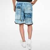 Blue Geo Patchwork Plaid Basketball Shorts Basketball Shorts - Thathoodyshop
