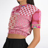 Gypsy Beat Pink Patchwork Short Sleeve Cropped Sweater Athletic Cropped Short Sleeve Sweatshirt - AOP - Thathoodyshop