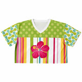 Green Anjou Pear Striped Floral Crop Jersey Cropped Football Jersey - Thathoodyshop
