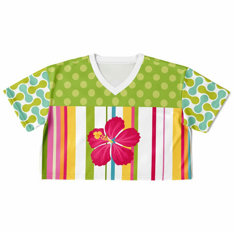 Green Anjou Pear Striped Floral Crop Jersey Cropped Football Jersey - Thathoodyshop
