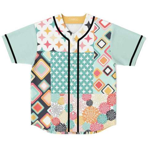 Old Miami Geo Patchwork Button Front Jersey Baseball Jersey - Thathoodyshop