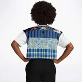 Andromeda Blue Patchwork Crop Jersey Cropped Football Jersey - Thathoodyshop