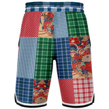 Busan Fleur Floral Plaid Patchwork Basketball Shorts Basketball Shorts - Thathoodyshop