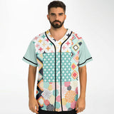 Old Miami Geo Patchwork Button Front Jersey Baseball Jersey - Thathoodyshop
