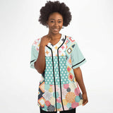 Old Miami Geo Patchwork Button Front Jersey Baseball Jersey - Thathoodyshop