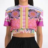 Bahama Mama Purple Floral Plaid Short Sleeve Cropped Sweater Cropped Short Sleeve Sweatshirt - Thathoodyshop