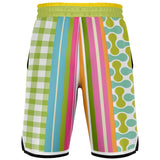 Green Anjou Pear Striped Basketball Shorts Basketball Shorts - Thathoodyshop