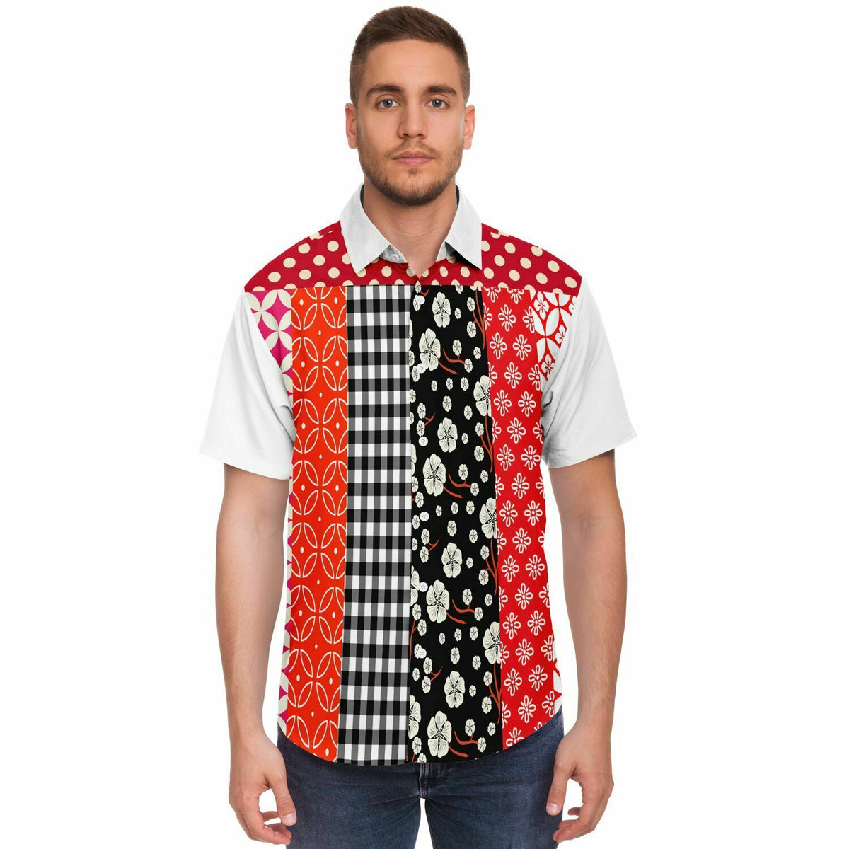Tokyo Nights Floral Patchwork Short Sleeve Button Down Shirt | That ...