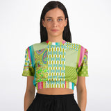 Green Anjou Pear Patchwork Crop Top Cropped Short Sleeve Sweater - Thathoodyshop