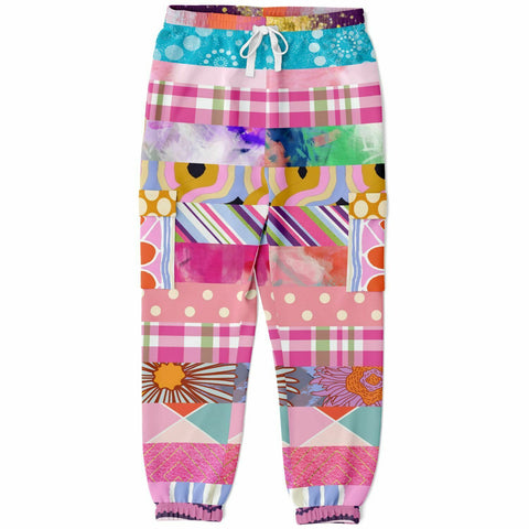 Bahama Mama Pink Floral Patchwork Unisex Cargo Sweats Cargo Pants - Thathoodyshop