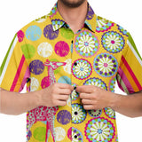 Hello Janis! Yellow Geo Print Short Sleeve Button Down Shirt Short Sleeve Button Down Shirt - Thathoodyshop