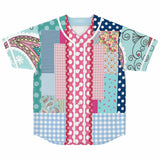 Pink Sherbert Floral Patchwork Plaid Button Front Jersey Baseball Jersey - Thathoodyshop