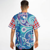 Cerulean Plaid Paisley Button Front Jersey Baseball Jersey - Thathoodyshop