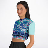 Cerulean Paisley Cropped Sweater Athletic Cropped Short Sleeve Sweatshirt - AOP - Thathoodyshop