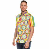 Hello Janis! Yellow Geo Print Short Sleeve Button Down Shirt Short Sleeve Button Down Shirt - Thathoodyshop