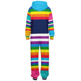 Blue Horizon Rainbow Stripe Fleece Unisex Romper Fleece Jumpsuit - Thathoodyshop
