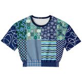Mykonos Patchwork Print Short Sleeve Cropped Sweater Cropped Short Sleeve Sweater - Thathoodyshop