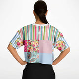 Pink Sherbert Floral Patchwork Plaid Crop Jersey Cropped Football Jersey - Thathoodyshop