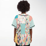 Old Miami Geo Patchwork Button Front Jersey Baseball Jersey - Thathoodyshop