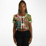 Mother Lode African Print Cropped Button Front Jersey Cropped Baseball Jersey - AOP - Thathoodyshop