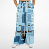 Blue Geo Plaid SW Bellbottoms Flare Leg Joggers - Thathoodyshop