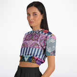 Juxtapose Patchwork Quilt Cropped Sweater Cropped Short Sleeve Sweater - Thathoodyshop