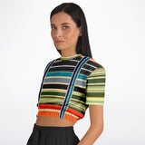 Tequila Sunrise Striped Cropped Sweater Cropped Short Sleeve Sweater - Thathoodyshop