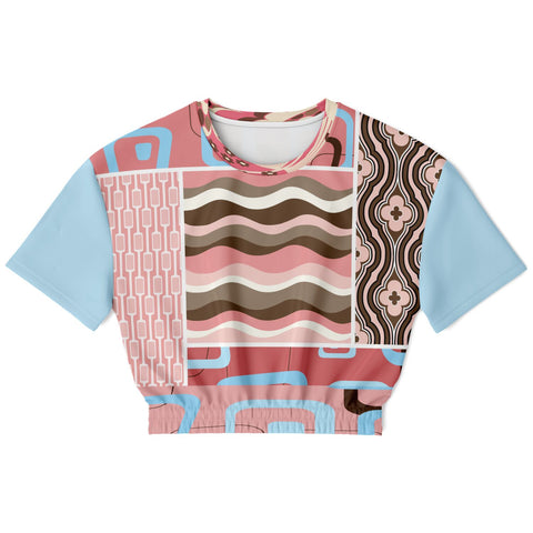 Pink Geo Retro Striped Cropped Sweater Cropped Short Sleeve Sweater - Thathoodyshop