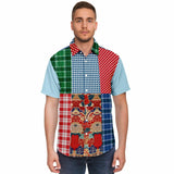 Busan Fleur Plaid Patchwork Button Down Shirt Short Sleeve Button Down Shirt - Thathoodyshop