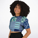 Mykonos Patchwork Print Short Sleeve Cropped Sweater Cropped Short Sleeve Sweater - Thathoodyshop