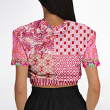 Gypsy Beat Pink Patchwork Short Sleeve Cropped Sweater Athletic Cropped Short Sleeve Sweatshirt - AOP - Thathoodyshop