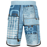 Blue Geo Patchwork Plaid Basketball Shorts Basketball Shorts - Thathoodyshop