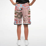 Pink Geo Patchwork Basketball Shorts Basketball Shorts - Thathoodyshop