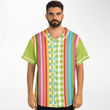 Green Anjou Pear Striped Patchwork Button Front Jersey Short Sleeve Button Down Shirt - Thathoodyshop
