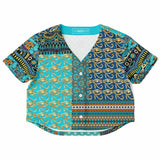 Many Blessings Patchwork Print Cropped Button Front Jersey Cropped Baseball Jersey - Thathoodyshop