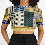 Royal Flush Blue Plaid Floral Short Sleeve Cropped Sweater Cropped Short Sleeve Sweater - Thathoodyshop