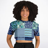 Mykonos Patchwork Print Short Sleeve Cropped Sweater Cropped Short Sleeve Sweater - Thathoodyshop