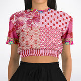 Gypsy Beat Pink Patchwork Short Sleeve Cropped Sweater Athletic Cropped Short Sleeve Sweatshirt - AOP - Thathoodyshop