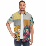 Tallulah Bankhead Floral Ikat Patchwork Short Sleeve Button Down Shirt Short Sleeve Button Down Shirt - Thathoodyshop